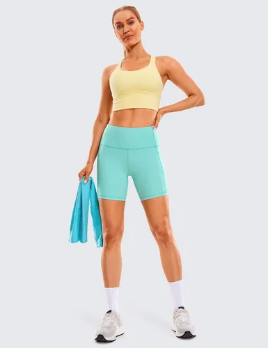 Miniatura 3 de CRZ YOGA Women's Brushed Naked Feeling Biker Shorts with Side Pockets 6'' - High Waist Matte Workout Yoga Gym Spandex