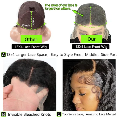 Miniatura 4 de Pelucas cortas de 10 pulgadas estilo Bob 13x4 con ondas profundas, peluca de pelo humano estilo Bob con encaje frontal HD de 200% de densidad
