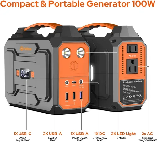 Miniatura 5 de Estación de energía portátil con panel solar plegable de 40W, generador de energía solar de 100W con paneles, toma de corriente de 110V AC, banco