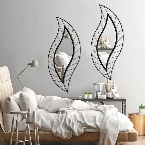 Miniatura 6 de ironsmithn Espejo Decorativo de Pared, Espejo de Lágrima de Hoja con Marco de Metal, 45" x 18.5" Espejo Negro Montado en la Pared para Tocador
