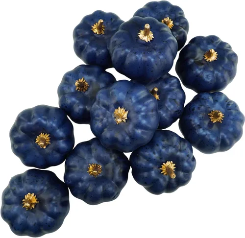 Winlyn 12 calabazas artificiales pequeñas, color azul marino, calabazas decorativas de color azul oscuro, calabazas de espuma para regalos de otoño,