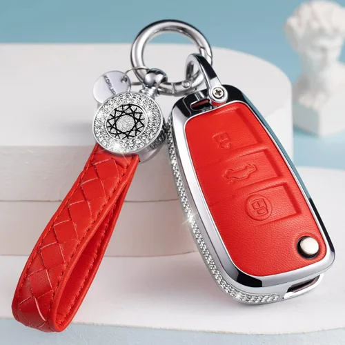 Miniatura 17 de Compatible con Funda para Llavero Audi con Llavero de Cuero Genuino Cristal Protección Completa Carcasa de Llave Compatible con Audi A4 Q7 Q5 TT A3