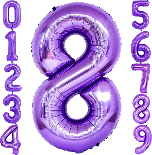 Globo morado de 40 pulgadas con el número 8, globos de helio de Mylar de gran tamaño para fiesta de cumpleaños, boda, aniversario, despedida de
