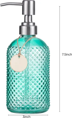 Miniatura 7 de HBlife Paquete de 2 dispensadores de jabón de vidrio de 16 onzas con bomba de acero inoxidable, dispensador de loción recargable para cocina y baño