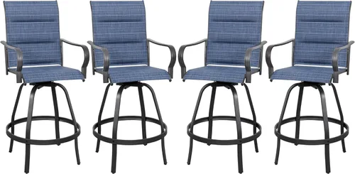 Miniatura 11 de Vongrasig Juego de 2 Sillas Giratorias de Bar para Patio Exterior, Taburetes de Bar Altos con Textil Tipo Sling Acolchado Resistente a Todo Clima
