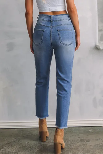 Miniatura 6 de Sidefeel Jeans de cintura alta para mujer, con dobladillo sin procesar, pierna recta, pantalones de mezclilla