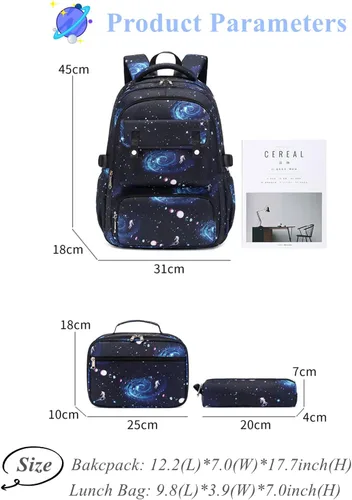 Miniatura 4 de Mochila escolar con estampado de galaxia para niños, mochila de escuela media primaria