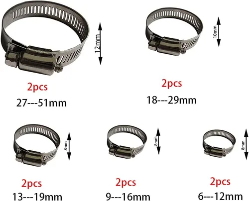 Miniatura 2 de Abrazadera de manguera, paquete de 10 abrazaderas de manguera de engranaje helicoidal de acero inoxidable 304 ajustable de 6 a 2.008 in, abrazaderas