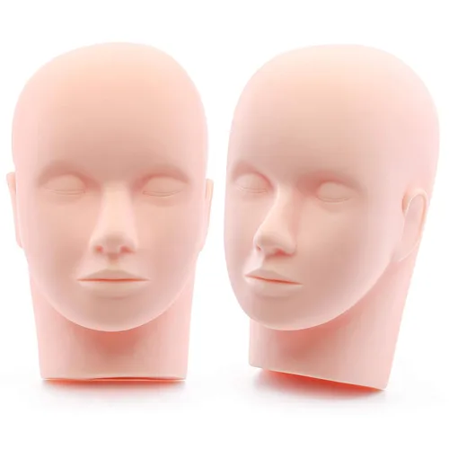 Foraineam Paquete de 2 cabezales de entrenamiento de práctica de goma, maniquí de cosmetología, cabeza de cara para pestañas, maquillaje y masaje