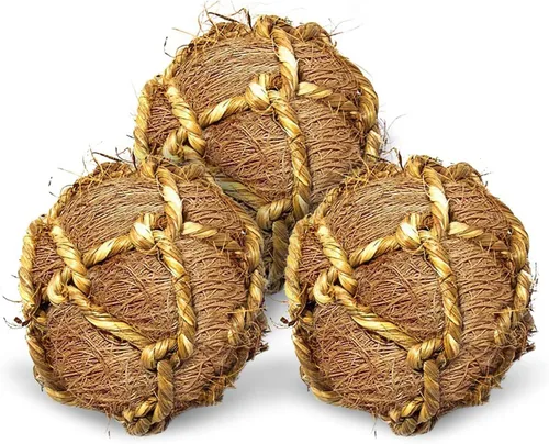 Miniatura 12 de SunGrow Paquete de 3 bolas masticables de conejo, juguete de dentición de hierba surtida para mascotas de bolsillo pequeñas, soporte de desgaste