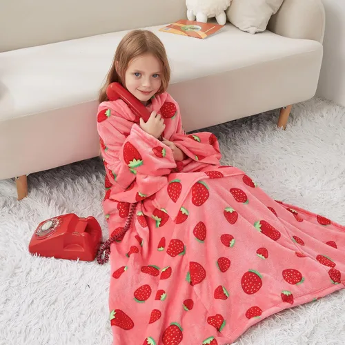 Miniatura 13 de Softan Manta de forro polar para niños con mangas y bolsillo para el pie para niños y niñas, manta ligera y suave, diseño de gato