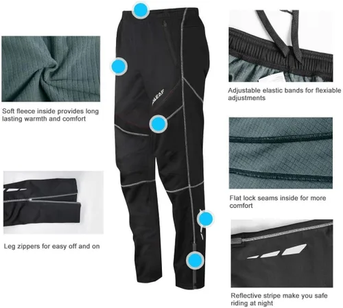 Miniatura 7 de baleaf Pantalones de forro polar para hombre, pantalones de ciclismo de invierno, ropa de bicicleta de montaña, equipo térmico para correr en clima