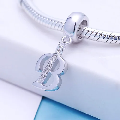 Miniatura 7 de ABUN Abalorio de plata de ley 925 con letra A a la Z, espaciador de inicial, con circonita cúbica transparete colgante, auténtica, para pulseras
