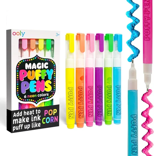 Miniatura 10 de Ooly Juego de 6 bolígrafos de gel de neón de pintura inflada, paquete de cuaderno de bocetos, pintura de textura de espuma 3D, bolígrafos mágicos