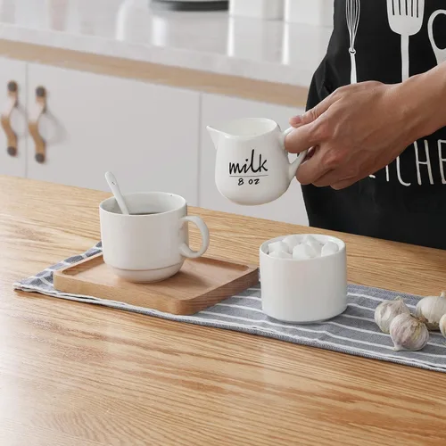 Miniatura 7 de Jarra de crema con asa, recipiente de cerámica para leche, café, salsa, apto para microondas, blanco (12 onzas, juego/1)