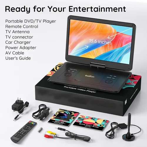 Miniatura 9 de Boifun Combo de reproductor de TV/DVD portátil de 17.5" con pantalla giratoria HD grande de 15.6", sintonizador ATSC de TV digital, batería