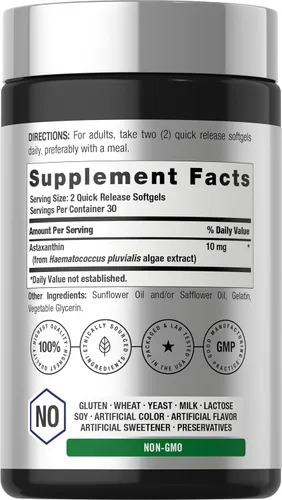 Miniatura 2 de Horbäach Suplementos de astaxantina 10 mg 60 cápsulas blandas Fórmula derivada de algas Sin OMG, sin gluten