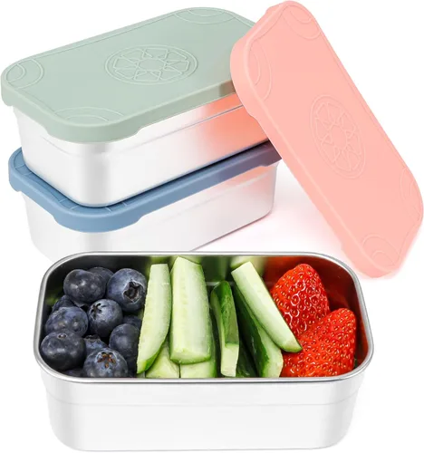 Miniatura 9 de Caperci Paquete de 3 Recipientes de Acero Inoxidable para Aperitivos con Tapas de Silicona - Recipientes Pequeños para Alimentos de 8 onzas a Prueba