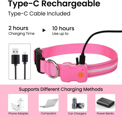 Miniatura 5 de MASBRILL Collares de perro iluminados, collar de perro con luz RGB LED para perros, collar de perro recargable iluminado resistente al agua, Rosado
