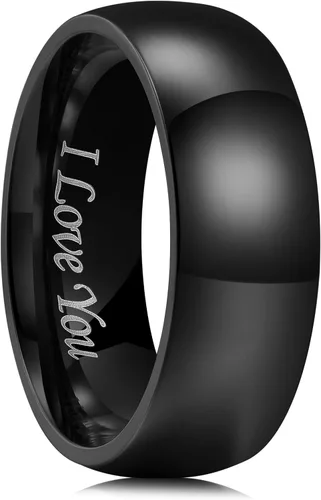 Miniatura 16 de King Will Alianza de boda de acero inoxidable 316L para hombres y mujeres, anillo de boda de 0.31 a 0.315 pulgadas de ancho, chapado en negro