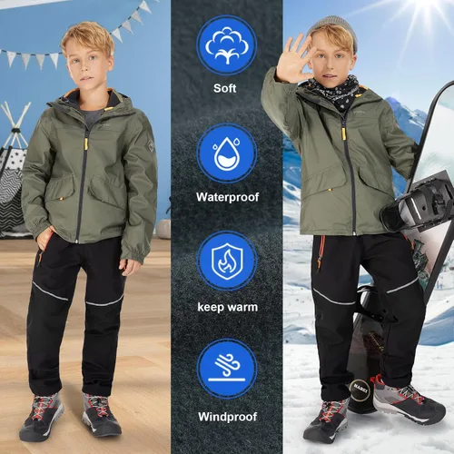 Miniatura 5 de Toomett Pantalones cargo de nieve para niños, niñas y niños al aire libre con forro polar suave Shell senderismo pesca esquí pantalones aislados