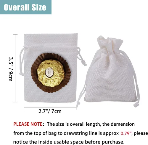 Miniatura 2 de 50 bolsas de arpillera blanca con cordón, bolsas pequeñas de lino de 2.7 x 3.5 pulgadas, bolsas de regalo para joyas, bolsas de dulces para Navidad