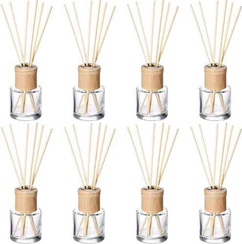 Miniatura 9 de Roshtia Juego de 2 botellas difusoras de varillas vacías recargables con fragancias de vidrio con tapas de madera, varillas de 1.7 onzas, tarros