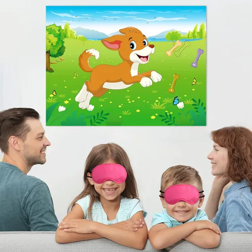 Miniatura 5 de Morcheiong Pin The Tail on The Dog - Juego de fiesta de cumpleaños con 48 huesos, dale al cachorro un juego de huesos para niños, suministros
