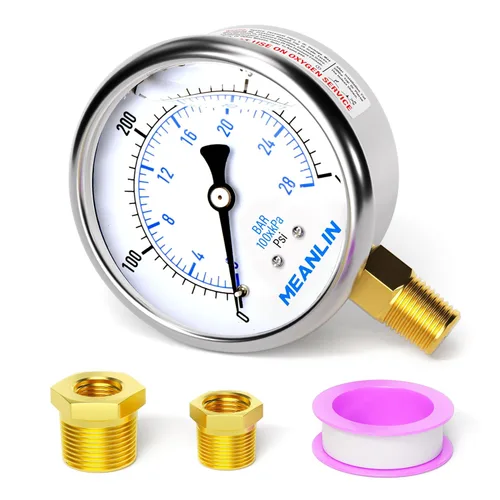 Miniatura 78 de MEANLIN MEASURE - Manómetro de acero inoxidable, relleno de líquido, esfera con cara de 2.5 pulgadas, NPT de 1/4 de pulgada, agua, aceite y gas