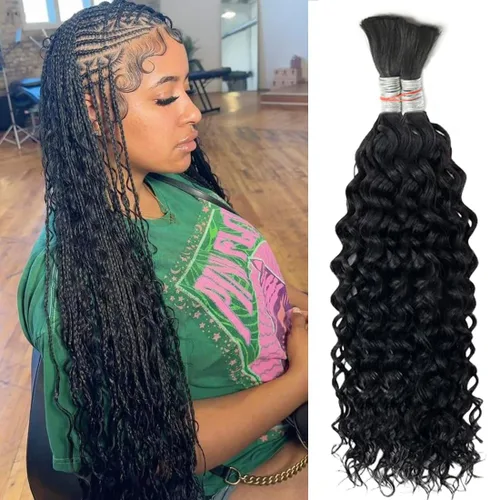 Miniatura 12 de Cabello humano trenzado para trenzas bohemias, cabello humano trenzado de onda profunda, cabello humano a granel para trenzar, sin trama 10A, húmedo