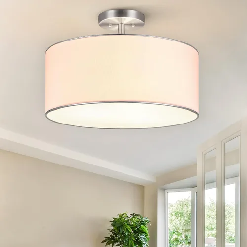 Miniatura 10 de VONLUCE Lámpara de techo semiempotrada de 12.2 pulgadas, moderna lámpara de techo de 2 luces con pantalla de tambor plisada blanca, 2 enchufes E26