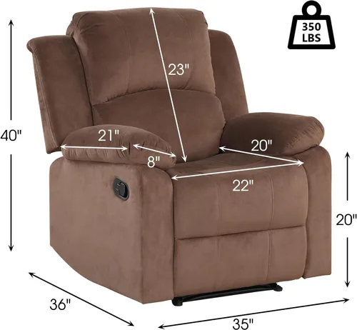 Miniatura 2 de CANMOV Juego de sillas reclinables manuales de 2, sofá individual de tela suave y tapizado para sala de estar y dormitorio, mecanismo reclinable