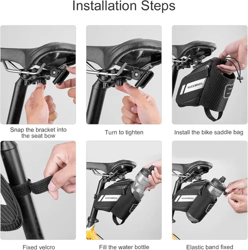 Miniatura 7 de Bolsa de sillín de bicicleta ROCKBROS con soporte para botella de agua, bolsa de bicicleta bajo el asiento, impermeable para bicicleta de carretera