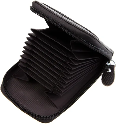 Miniatura 39 de RFID mini organizador de tarjetas de crédito, cuero auténtico, billetera compacta con visor de identificación, S, Negro