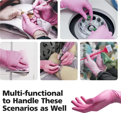 Miniatura 5 de OriStout Guantes desechables para mujer, guantes de vinilo rosa, desechables, sin látex, para cocinar, preparar alimentos, limpiar, teñir