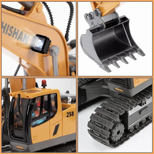 Miniatura 4 de Excavadora de control remoto para niños, excavadora RC con 2 baterías recargables, luces de pala de metal y sonidos de 2.4 GHz, mejor juguete