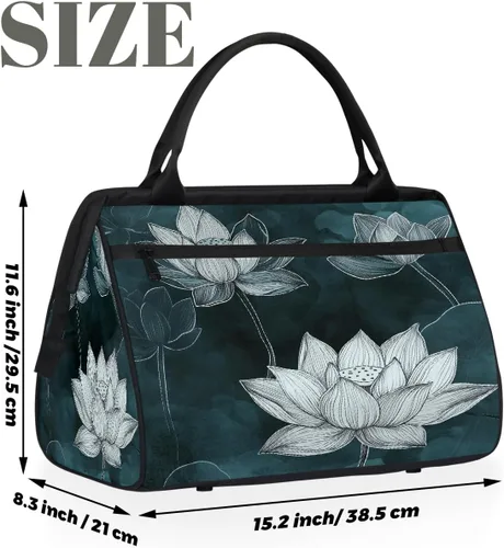 Miniatura 2 de Travel Duffel Bag Ink Lotus Gym Bags for Women Men, Lightweight Waterproof Weekender Overnight Bags Carry On Travel Tote Bag