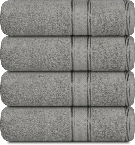 Casa Lino Juego de 4 toallas de baño color gris plateado (54 x 27 pulgadas), toallas de baño grandes, toallas de baño 100% algodón para baño,