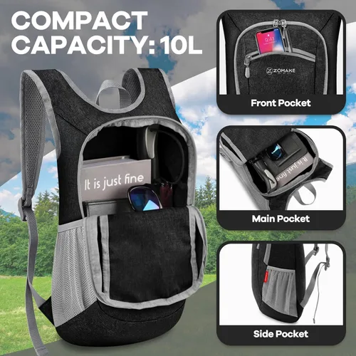 Miniatura 3 de ZOMAKE Mochila plegable ultraligera de 10 litros, pequeñas mochilas plegables para senderismo, resistente al agua, mochila plegable para mujeres