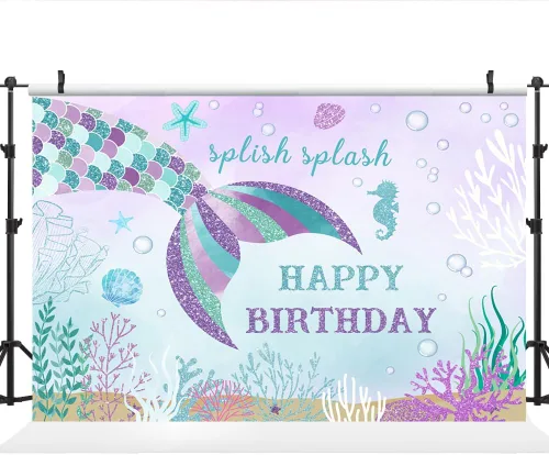 Miniatura 2 de Lofaris Telón de fondo de sirena de 5 x 3 pies con temática de cola de pez para niños y niñas bajo el mar Splish Splash Oneder The Sea 1st Bday