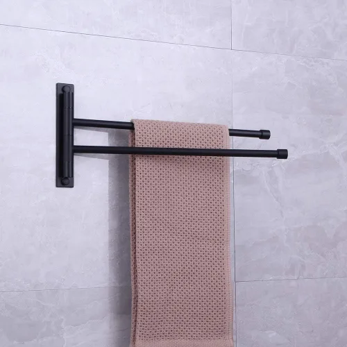 Miniatura 8 de Toallero de mano de baño negro mate 2 barras plegable brazo giratorio soporte de toalla Swing Out Towel Bar SUS 304 Acero inoxidable montaje en pared