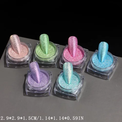 Miniatura 4 de 6 unidades Aurora Rainbow Candy en polvo para uñas, diamantes arena en polvo iridiscente brillante efecto de azúcar, purpurina, lentejuelas