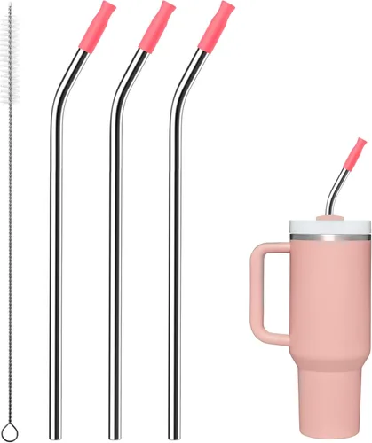 Miniatura 71 de Pajitas de metal rectas para vaso Stanley de 40 onzas, paquete de 3 popotes reutilizables de acero inoxidable con puntas de silicona y cepillo Gris