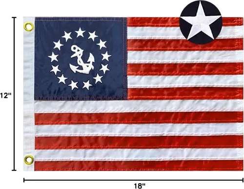Miniatura 7 de Bandera bordada de estrellas y ancla de barco de 12 x 18 pulgadas, bandera estadounidense de nailon resistente, rayas cosidas, pontón de EE. UU.