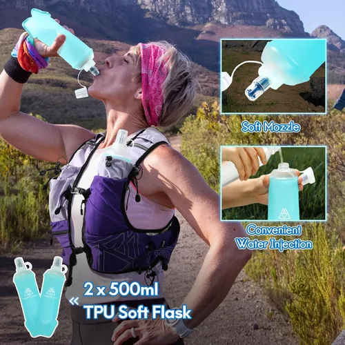 Miniatura 3 de Haimont Chaleco de hidratación para correr con botellas de agua para mujeres y hombres, mochila de agua ligera ajustable de 8 litros con frascos
