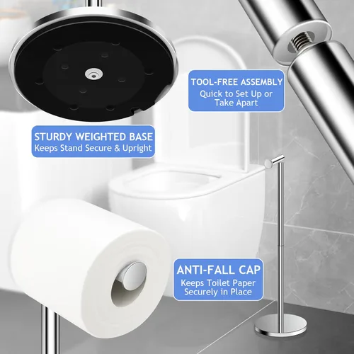 Miniatura 6 de TACGEA Soporte para papel higiénico, soporte para rollo de papel higiénico de baño, acero inoxidable, almacenamiento para 4 rollos de papel Plateado