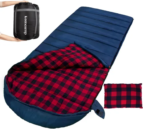 Miniatura 15 de Keencamp Saco de dormir de 0 grados de franela de algodón para invierno, clima frío para adultos, XXL saco de dormir de 4 estaciones, grande y alto