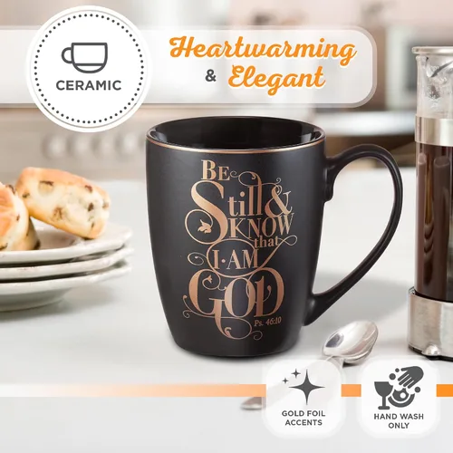 Miniatura 4 de Christian Art Gifts Taza de café de cerámica negra mate – 12 oz. Taza de café y té inspiradora sin plomo ni cadmio para hombres y mujeres