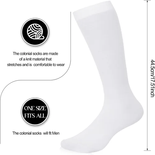 Miniatura 2 de Eurzom 3 pares de calcetines coloniales para hombre, accesorios de disfraz colonial, calcetines blancos hasta la rodilla para adultos, Halloween