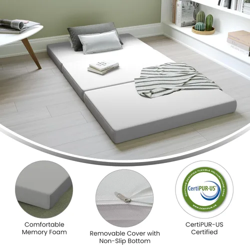 Miniatura 4 de Flash Furniture Cloud - Colchón de espuma viscoelástica de tres pliegues, colchón portátil en una caja, espuma certificada CertiPUR-US, 4 pulgadas